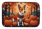 Red Basenji Fall Dish Drying Mat Absorbent Dish Drying Mat Pad for Kitchen Counter Dish Drainer Mat for Countertop, 14 x 21", Multicolor