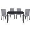 5pc Dining Set Black Finish Dining Table and 4x Gray Velvet Side Chairs Casual Style Wooden Furniture Dining Room Furniture