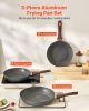 Frying Pan Skillet, Aluminum Egg Fry Pans, 3 Piece Set (9.5, 11, 12 in), Nonsitck Heavy-Duty Skillets with Heat-Resistant Handle