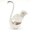 1pc Coffee Dessert Spoons Set; Swan Base Holder Coffee Spoons Set With 6 Forks Spoons Creative Metal Coffee Dessert Spoon Set For Coffee Dessert Ice C