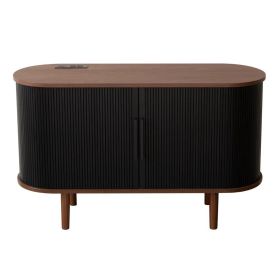 Fralimk Sideboard Buffet Cabinet With Storage, Modern Fluted Storage Cabinet For Dining Room, Tambour Door Console Table For Living Room, Office Stora (Option: Black)