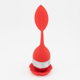 1pc/7pcs Tea Infuser Silicone Handle Stainless Steel Strainer Drip Tray Included - Loose Tea Steeper - Best Tea Infuser For Loose Leaf Or Herbal (Color: 1 Pack Red)