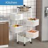 Rotating Kitchen Storage Shelf 5 Tier, Metal Fruit Vegetable Storage Basket Multi-Layer Vegetable Rack Storage Trolley on Wheels