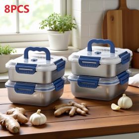 Yakimoto 2/4/6/8/10 PCS Extra-Large Stainless Steel Food Storage Containers With Blue Lids - Deep Design, Airtight Seal (Quantity: 8 Pieces)