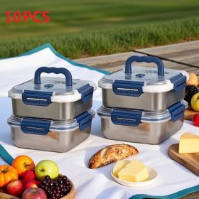 Yakimoto 2/4/6/8/10 PCS Extra-Large Stainless Steel Food Storage Containers With Blue Lids - Deep Design, Airtight Seal (Quantity: 10 Pieces)